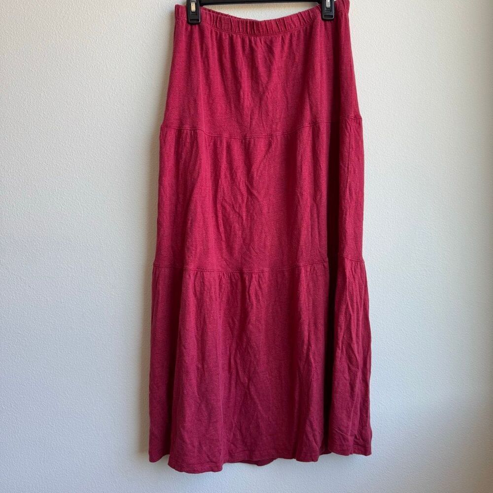 Gudrun Sjoden 100% Linen Tiered Lagenlook Scandinavian Skirt Size Medium Pull On